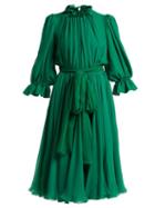 Matchesfashion.com Dolce & Gabbana - Ruffle Trimmed Chiffon Midi Dress - Womens - Green