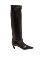 Matchesfashion.com Khaite - Davis Square-toe Knee-high Leather Boots - Womens - Black