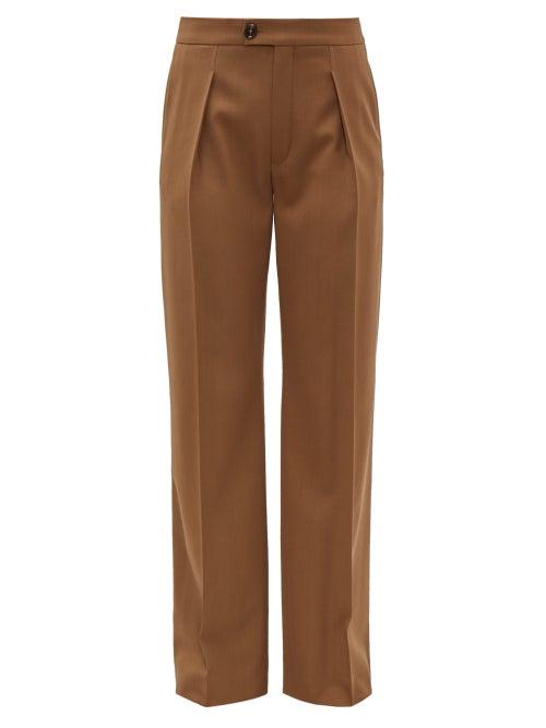 Matchesfashion.com Chlo - High Rise Pleated Wool Blend Trousers - Womens - Brown