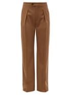 Matchesfashion.com Chlo - High Rise Pleated Wool Blend Trousers - Womens - Brown