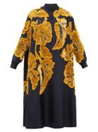 Matchesfashion.com Biyan - Liga Floral Velvet Appliqu Silk Satin Dress - Womens - Navy Multi