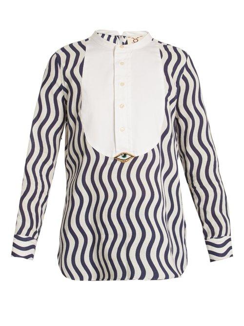 Matchesfashion.com Figue - Evil Eye Embellished Cotton Shirt - Womens - Blue Multi