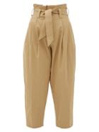Matchesfashion.com Mes Demoiselles - Kala Paperbag-waist Cotton Trousers - Womens - Tan