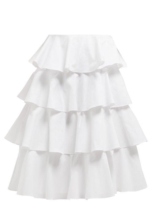 Matchesfashion.com Batsheva - Tiered Cotton Midi Skirt - Womens - White