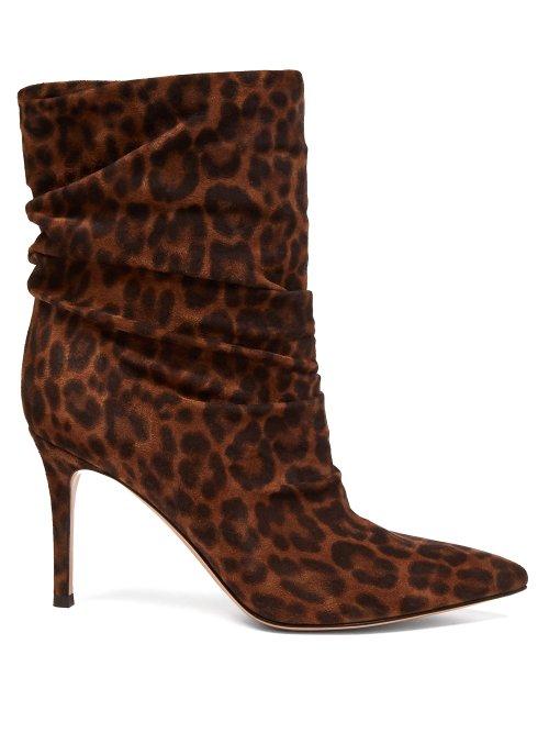 Matchesfashion.com Gianvito Rossi - Cecile 85 Leopard Print Suede Ankle Boots - Womens - Leopard