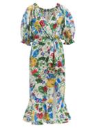 Matchesfashion.com Saloni - Olivia Floral Print Silk Crepe De Chine Midi Dress - Womens - White Multi