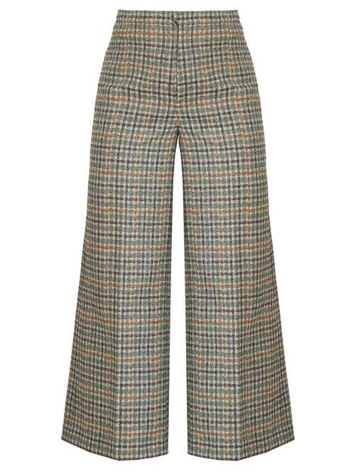 Matchesfashion.com Isabel Marant - Trevi High Rise Wide Leg Cropped Trousers - Womens - Green Multi