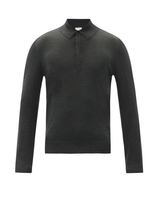 Matchesfashion.com Paul Smith - Signature-stripe Long-sleeve Wool Polo Shirt - Mens - Dark Khaki