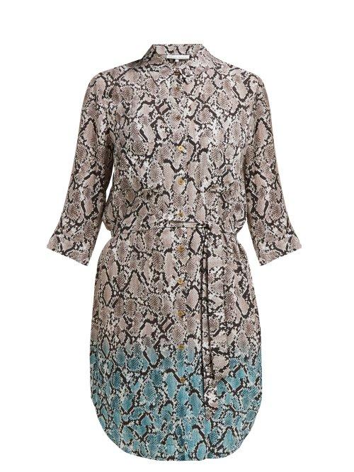 Matchesfashion.com Heidi Klein - Mombasa Python Print Poplin Shirtdress - Womens - White Multi
