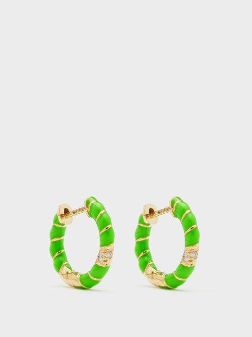 Yvonne Lon - Diamond, Enamel & 9kt Gold Earrings - Womens - Green