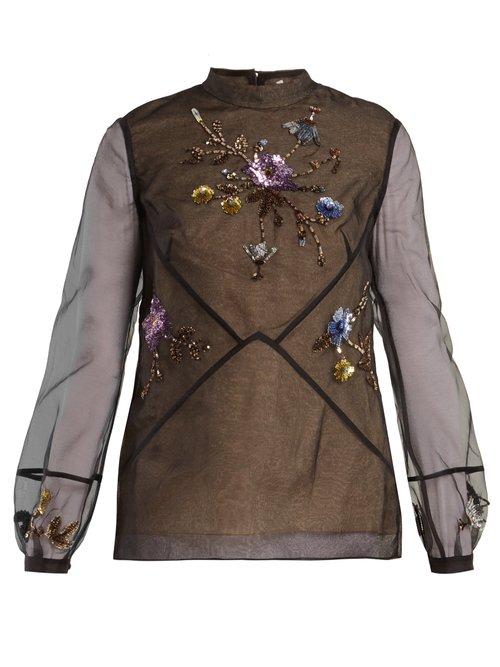 Matchesfashion.com Erdem - Bernice Embellished Silk Organza Blouse - Womens - Black Multi