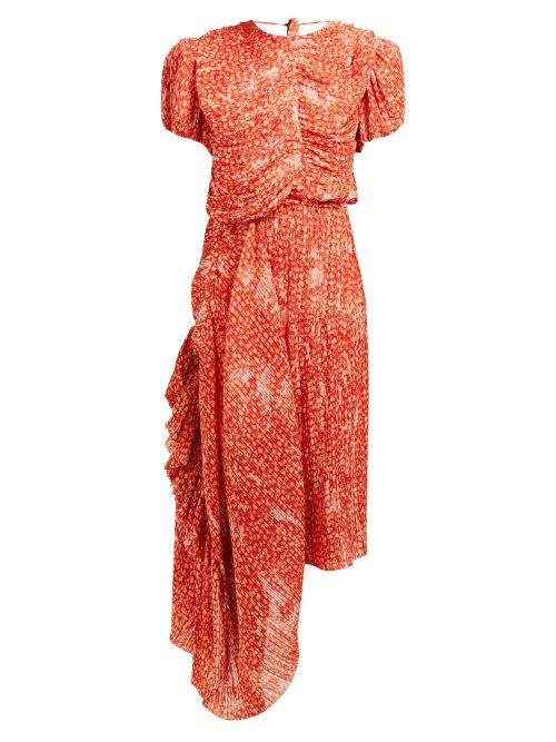 Matchesfashion.com Preen By Thornton Bregazzi - Ronnie Floral Print Asymmetric Pliss Midi Dress - Womens - Red Print