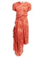 Matchesfashion.com Preen By Thornton Bregazzi - Ronnie Floral Print Asymmetric Pliss Midi Dress - Womens - Red Print
