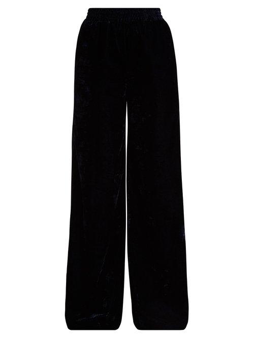 Matchesfashion.com Nili Lotan - Harlow High Rise Wide Leg Velvet Trousers - Womens - Navy