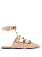 Matchesfashion.com Valentino Garavani - Roman Stud Point-toe Backless Leather Flats - Womens - Nude