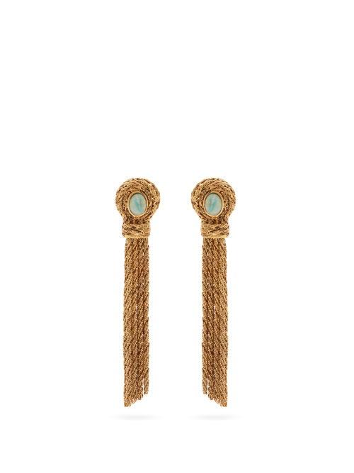 Matchesfashion.com Aurlie Bidermann - Mizuhiki Amazonite-embellished Drop Clip Earrings - Womens - Gold