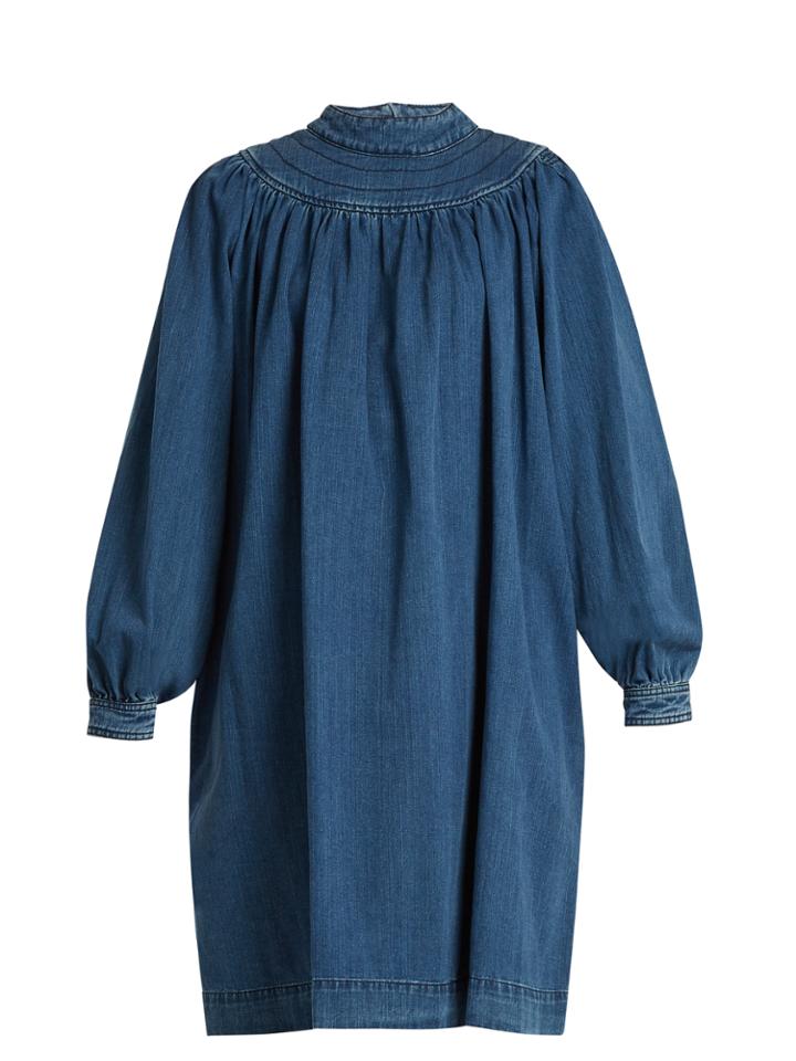 Chloé Balloon-sleeved Gathered Denim Dress