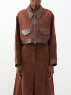 Khaite - Combly Cropped Suede And Leather Jacket - Womens - Brown