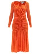 Ganni - Halterneck Ruched Jersey Midi Dress - Womens - Orange