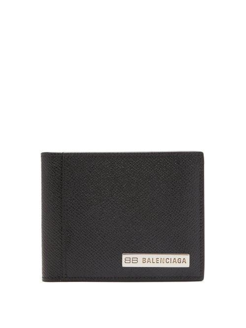 Balenciaga - Bb-plaque Grained-leather Bifold Wallet - Mens - Black