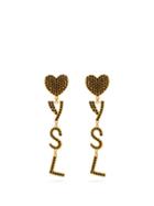 Matchesfashion.com Saint Laurent - Ysl Crystal Heart Drop Clip Earrings - Womens - Gold