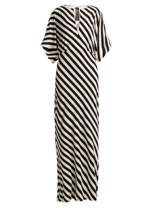 Matchesfashion.com Norma Kamali - Striped Jersey Dress - Womens - Black White 3/4 Str