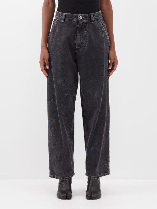 Maison Margiela - Paint-splatter Wide-leg Jeans - Womens - Black