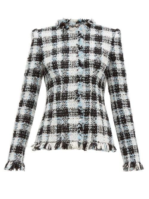 Matchesfashion.com Alexander Mcqueen - Single Breasted Checked Tweed Jacket - Womens - Light Blue