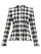 Matchesfashion.com Alexander Mcqueen - Single Breasted Checked Tweed Jacket - Womens - Light Blue