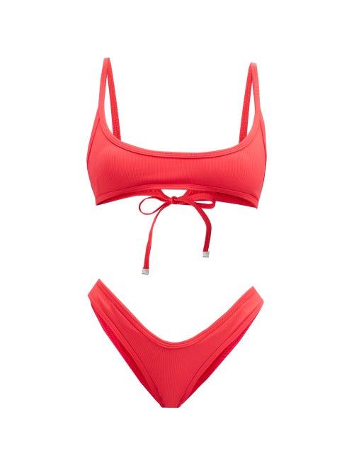 Matchesfashion.com The Attico - Scoop-neck Ribbed Bikini - Womens - Red