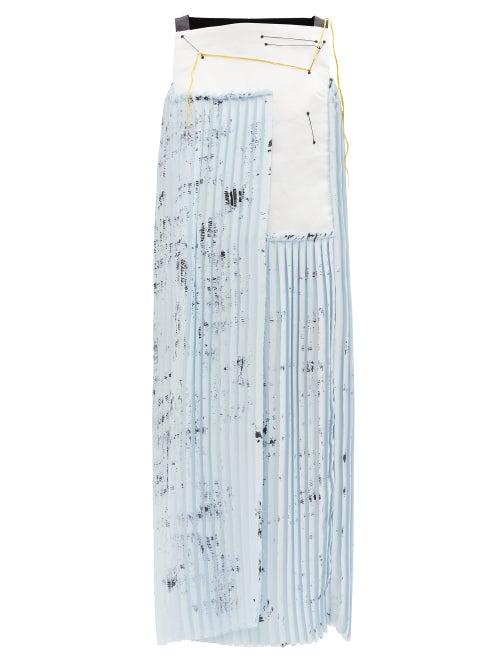 Ladies Rtw Omer Asim - Distressed-print Pleated Crepe Dress - Womens - Light Blue