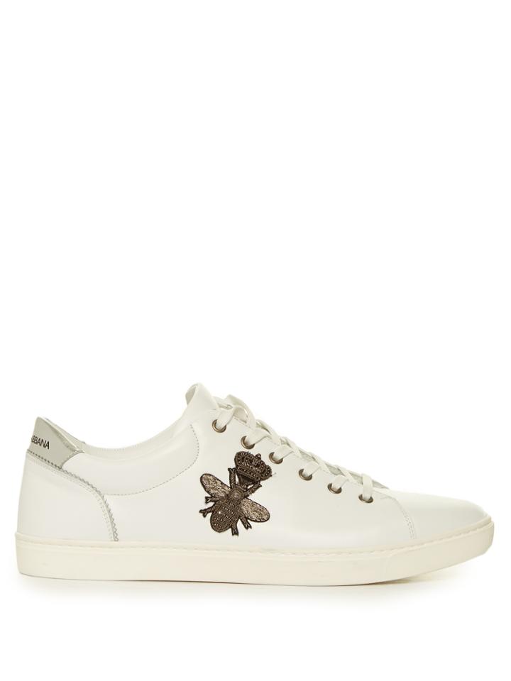 Dolce & Gabbana Crown And Bee-embroidered Low-top Leather Trainers