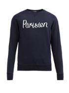 Matchesfashion.com Maison Kitsun - Parisien-print Cotton Sweatshirt - Mens - Navy
