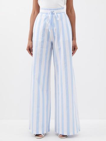 Evi Grintela - Lise Cotton Seersucker Trousers - Womens - Blue White