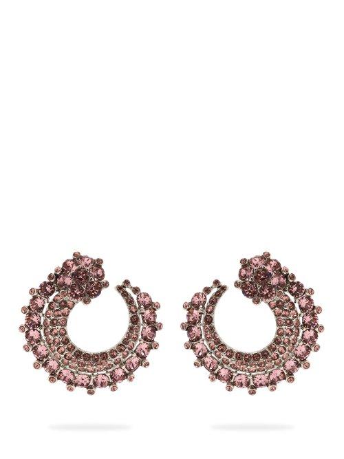 Matchesfashion.com Oscar De La Renta - Curved Crystal Embellished Earrings - Womens - Pink