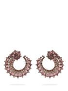 Matchesfashion.com Oscar De La Renta - Curved Crystal Embellished Earrings - Womens - Pink