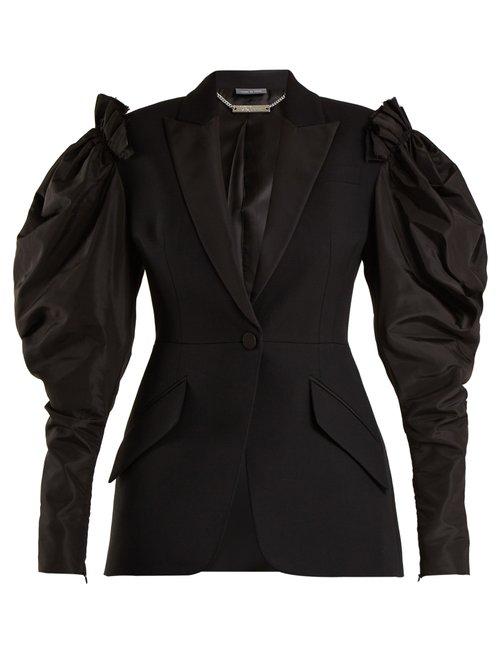 Matchesfashion.com Alexander Mcqueen - Contrast Sleeve Wool Blend Blazer - Womens - Black