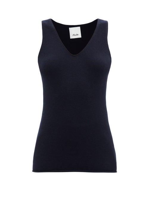 Allude - V-neck Cashmere Tank Top - Womens - Navy