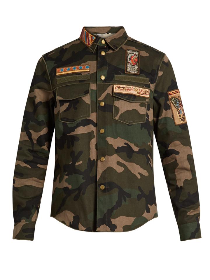 Valentino Cigar-box Appliqu Camouflage-print Cotton Jacket