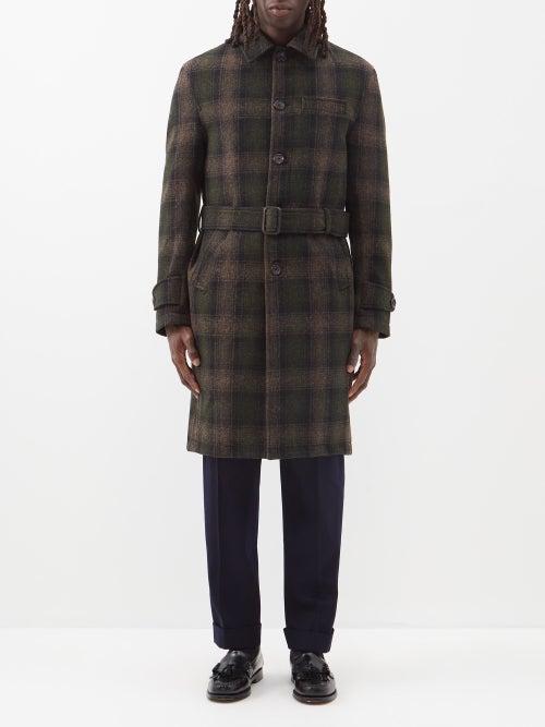 Oliver Spencer - Grandpa Belted Check Wool Overcoat - Mens - Brown Multi