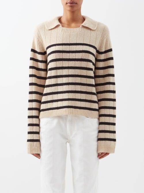 Khaite - Mateo Striped-cashmere Sweater - Womens - White Stripe