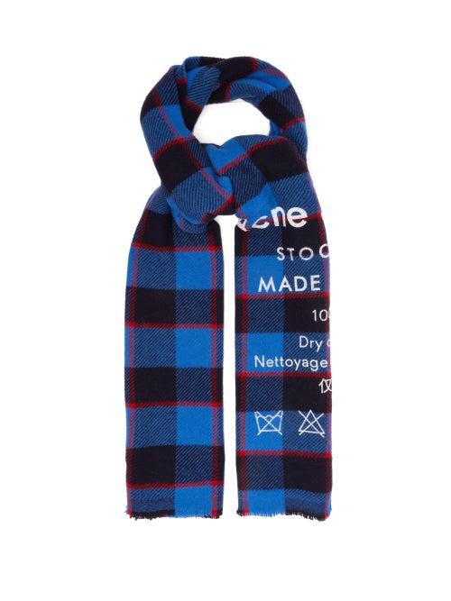 Matchesfashion.com Acne Studios - Cassiar Logo-print Checked Wool Scarf - Mens - Navy Multi
