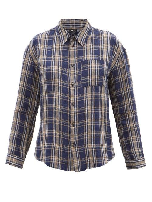 Matchesfashion.com A.p.c. - Boyfriend Plaid Linen Shirt - Womens - Navy