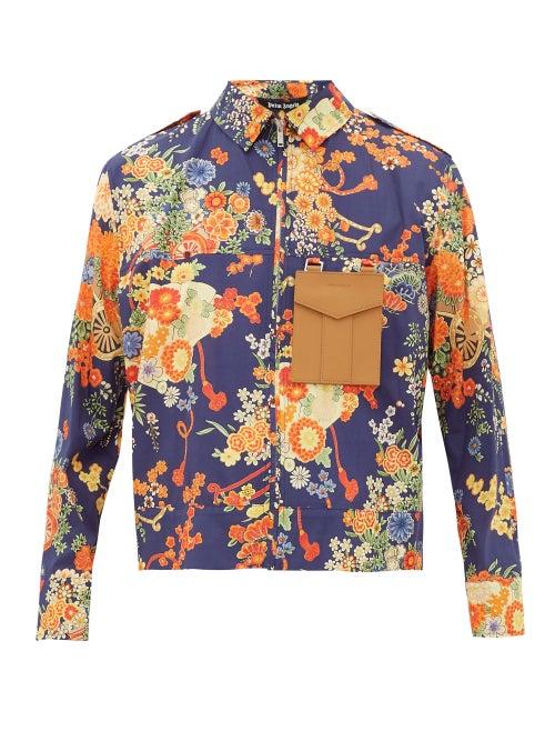 Matchesfashion.com Palm Angels - Contrast Chest-pocket Floral-print Cotton Shirt - Mens - Blue Multi