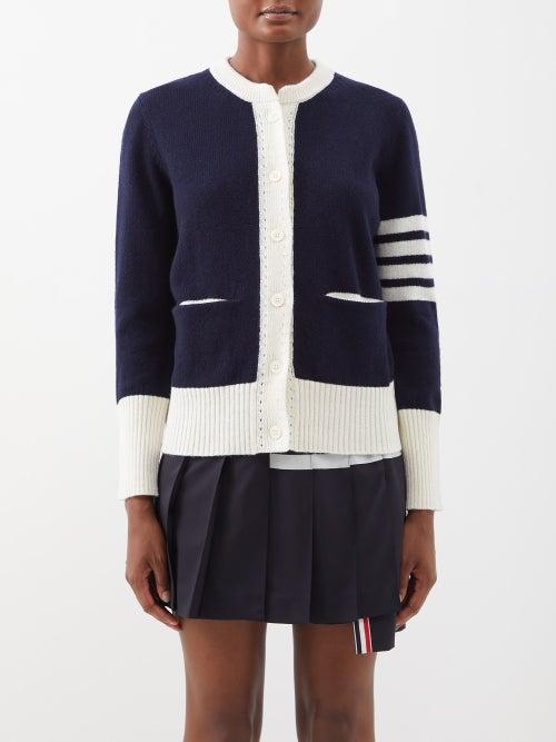 Thom Browne - Four Bar-intarsia Wool Cardigan - Womens - Navy