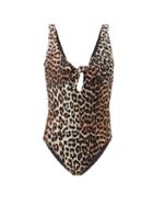 Matchesfashion.com Ganni - Ganni Tie-front Leopard-print Swimsuit - Womens - Leopard