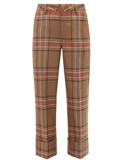 Matchesfashion.com Lanvin - Tartan Wool Wide Leg Trousers - Womens - Brown Multi