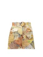 Matchesfashion.com Zimmermann - Brightside Patchwork-print Linen Shorts - Womens - Green Print