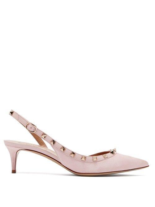 Matchesfashion.com Valentino - Rockstud Slingback Suede Pumps - Womens - Light Pink