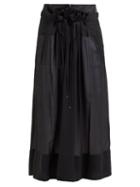 Matchesfashion.com Tibi - Gauze Overlay Wool Blend Midi Skirt - Womens - Black